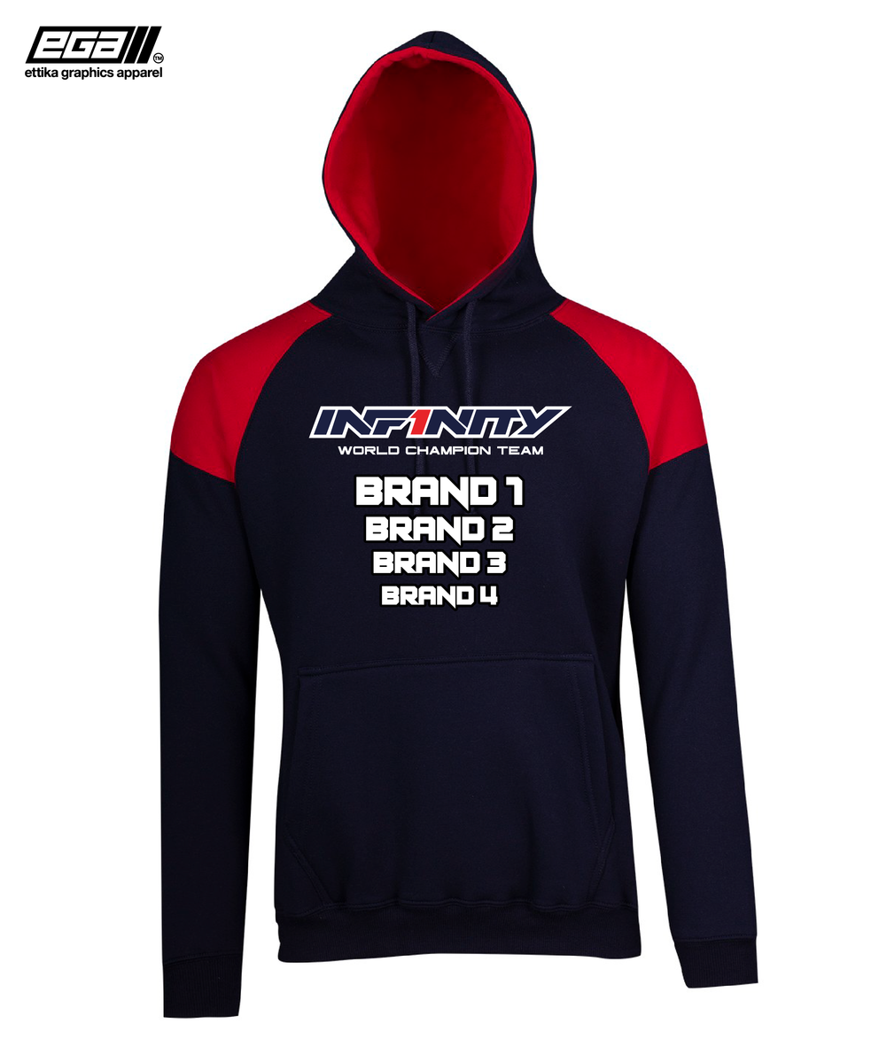 Infinity Sponsor Driver Name Performance Navy Red Hoodie Contrast EGA Custom Apparel