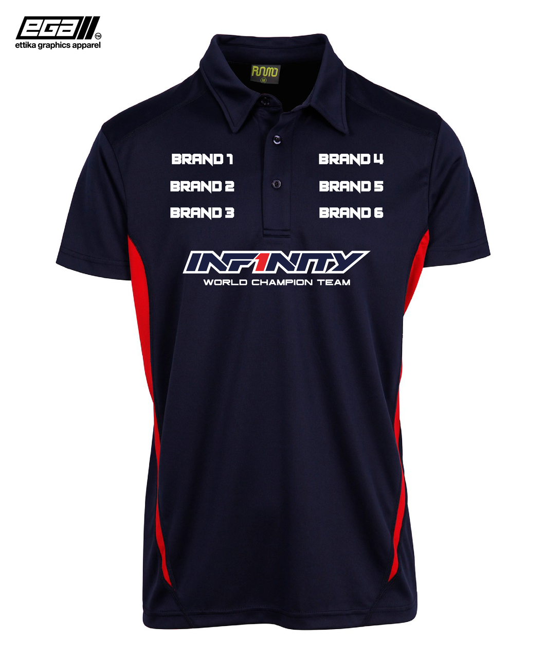 Infinity Sponsor/Driver Name Performance Navy/Red Polo - Cool Dry Fabric