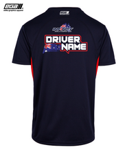 Load image into Gallery viewer, Infinity Sponsor/Driver Name Performance Navy/Red T-Shirt - Cool Dry Fabric