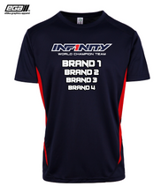 Load image into Gallery viewer, Infinity Sponsor/Driver Name Performance Navy/Red T-Shirt - Cool Dry Fabric