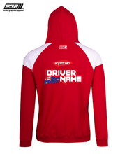 Load image into Gallery viewer, Kyosho Sponsor/Driver Name Performance Red/White Hoodie - Contrast