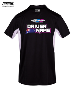 Mugen Seiki Sponsor/Driver Name Performance Black/White Polo - Cool Dry Fabric