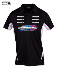 Load image into Gallery viewer, Mugen Seiki Sponsor/Driver Name Performance Black/White Polo - Cool Dry Fabric