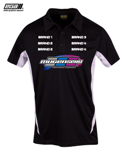 Mugen Seiki Sponsor/Driver Name Performance Black/White Polo - Cool Dry Fabric