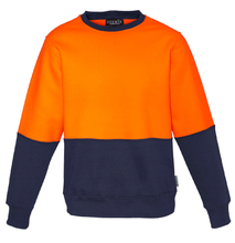 Load image into Gallery viewer, Unisex Hi Vis Crew Sweatshirt SYZMIK (Orange/Navy) Printed