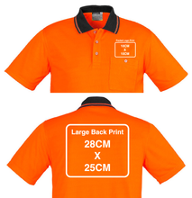 Load image into Gallery viewer, Unisex Hi Vis Basic Spliced Polo SYZMIK (Orange/Black) Printed