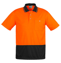 Load image into Gallery viewer, Unisex Hi Vis Basic Spliced Polo SYZMIK (Orange/Black) Printed