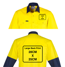 Load image into Gallery viewer, Mens Hi Vis Closed Front L/S Shirt SYZMIK (Yellow/Navy) Printed