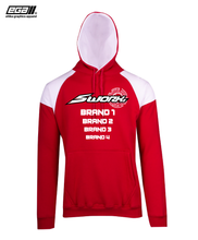 Load image into Gallery viewer, SWorkz Sponsor/Driver Name Performance Red/White Hoodie - Contrast