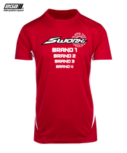 Load image into Gallery viewer, Sworkz Sponsor/Driver Name Performance Red/White T-Shirt - Cool Dry Fabric