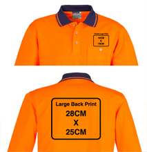 Load image into Gallery viewer, Unisex Hi Vis Basic Polo - Long Sleeve SYZMIK (Orange/Black) Printed