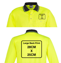 Load image into Gallery viewer, Unisex Hi Vis Basic Polo - Long Sleeve SYZMIK (Yellow/Black) Printed