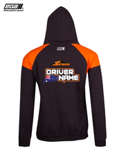 Load image into Gallery viewer, Serpent Sponsor/Driver Name Performance Charcoal/Orange Hoodie - Contrast