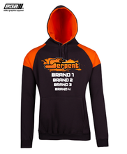 Load image into Gallery viewer, Serpent Sponsor/Driver Name Performance Charcoal/Orange Hoodie - Contrast