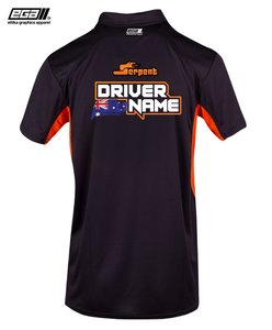 Serpent Sponsor/Driver Name Performance Charcoal/Orange Polo - Cool Dry Fabric