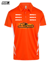 Load image into Gallery viewer, Serpent Sponsor/Driver Name Performance Orange/White Polo - Cool Dry Fabric