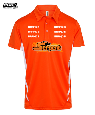 Serpent Sponsor/Driver Name Performance Orange/White Polo - Cool Dry Fabric