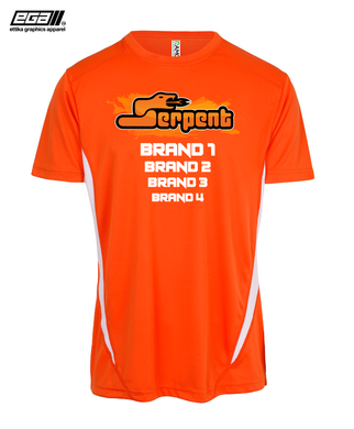 Serpent Sponsor/Driver Name Performance Orange/White T-Shirt - Cool Dry Fabric