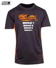 Load image into Gallery viewer, Serpent Sponsor/Driver Name Performance Charcoal/Orange T-Shirt - Cool Dry Fabric