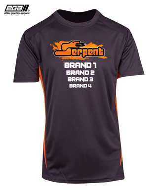 Serpent Sponsor/Driver Name Performance Charcoal/Orange T-Shirt - Cool Dry Fabric