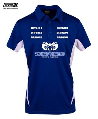 Shepherd Sponsor/Driver Name Performance Royal/White Polo - Cool Dry Fabric