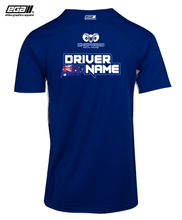 Load image into Gallery viewer, Shepherd Sponsor/Driver Name Performance Royal/White T-Shirt - Cool Dry Fabric