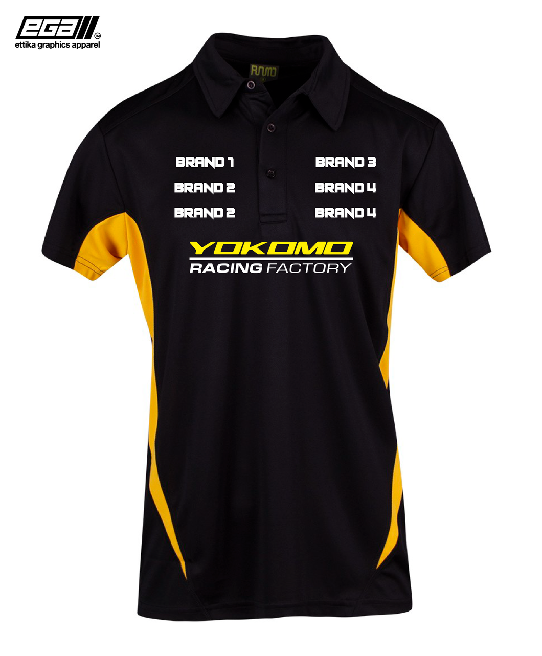 Yokomo Racing Factory Sponsor/Driver Name Performance Black/Yellow Polo - Cool Dry Fabric