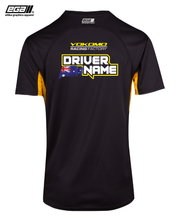 Load image into Gallery viewer, Yokomo Racing Factory Sponsor/Driver Name Performance Black/Yellow T-Shirt - Cool Dry Fabric