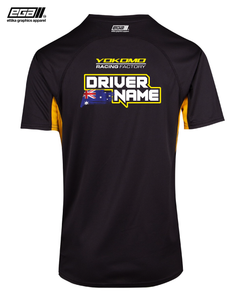 Yokomo Racing Factory Sponsor/Driver Name Performance Black/Yellow T-Shirt - Cool Dry Fabric