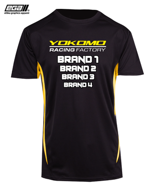 Yokomo Racing Factory Sponsor/Driver Name Performance Black/Yellow T-Shirt - Cool Dry Fabric