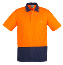 Load image into Gallery viewer, Unisex Hi Vis Basic Spliced Polo SYZMIK (Orange/Navy) Printed