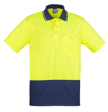 Load image into Gallery viewer, Unisex Hi Vis Basic Spliced Polo SYZMIK (Yellow/Navy) Printed