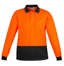 Load image into Gallery viewer, Unisex Hi Vis Basic Polo - Long Sleeve SYZMIK (Orange/Black) Printed