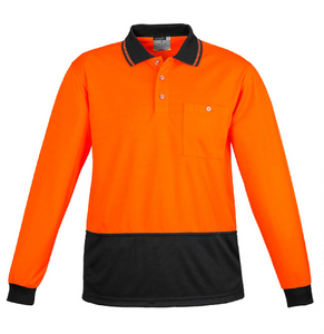 Unisex Hi Vis Basic Polo - Long Sleeve SYZMIK (Orange/Black) Printed