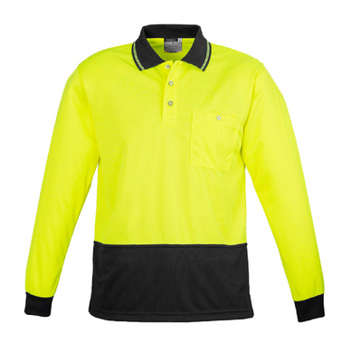 Unisex Hi Vis Basic Polo - Long Sleeve SYZMIK (Yellow/Black) Printed