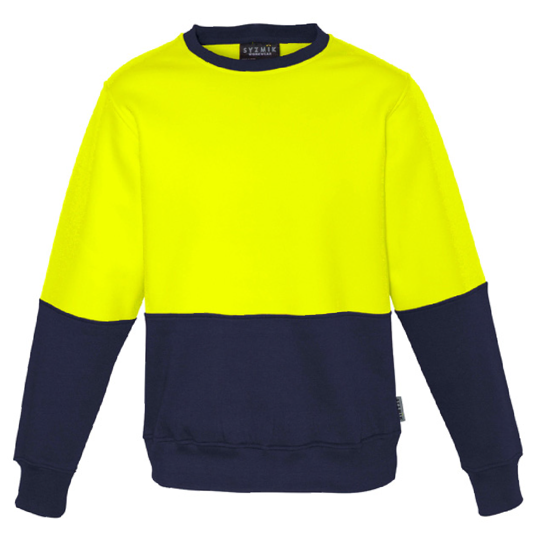 Unisex Hi Vis Crew Sweatshirt SYZMIK (Yellow/Navy) Printed