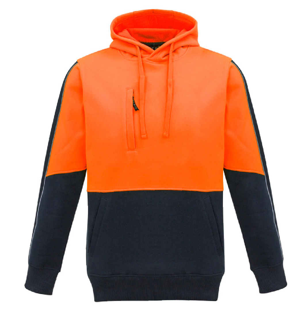 Unisex Hi Vis Pullover Hoodie SYZMIK (Orange/Navy) Printed