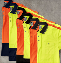 Load image into Gallery viewer, Unisex Hi Vis Basic Spliced Polo SYZMIK (Orange/Black) Printed