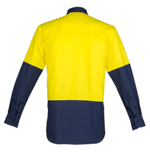 Load image into Gallery viewer, Mens Hi Vis Closed Front L/S Shirt SYZMIK (Yellow/Navy) Printed